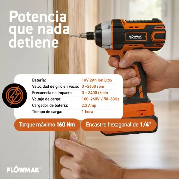 ATORNILLADOR IMPACTO 1/4 C-BATERIA 18V 2Ah+CARGAD