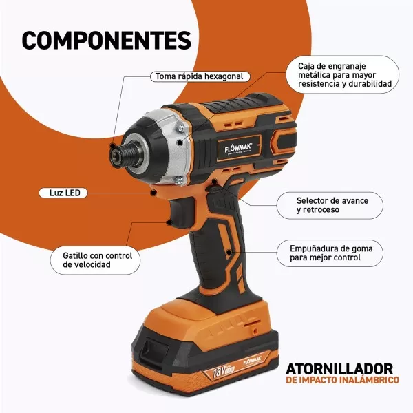 ATORNILLADOR IMPACTO 1/4 C-BATERIA 18V 2Ah+CARGAD