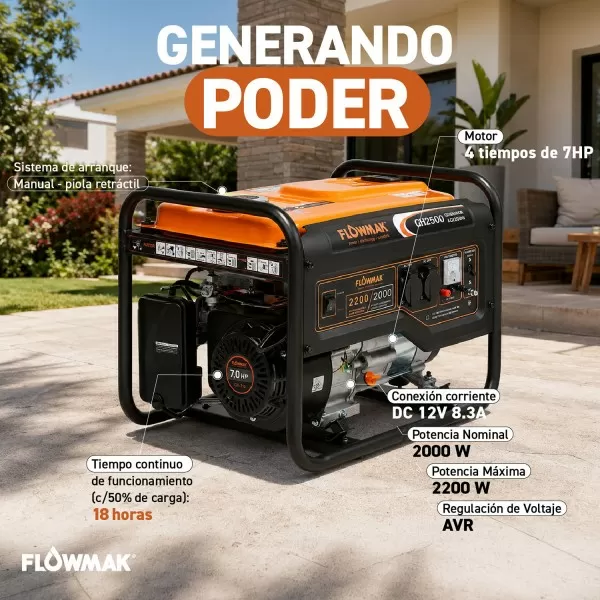 GENERADOR FLOWMAK GASOLI GH2500 220V 2000W PM