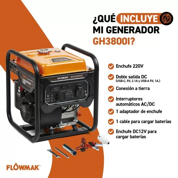 GENERADOR FLOWMAK GASOLI GK3800I INVERTER ABIERTO