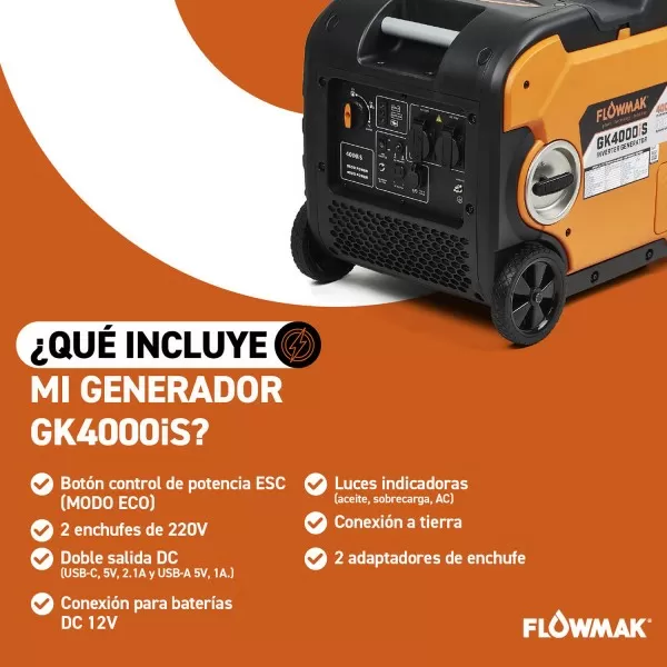 GENERADOR FLOWMAK GASOLI GK4000iS INVE 220V 3600W