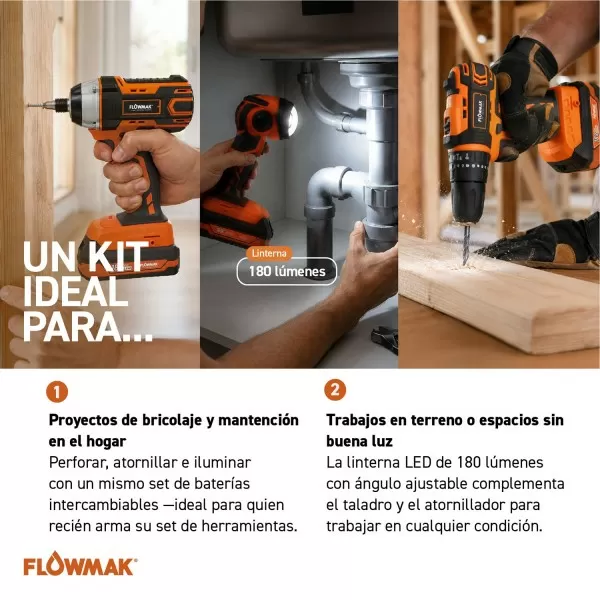 KIT HERRAMIENTAS INAL 3P FLOWMAK 2BAT 18V+CARG