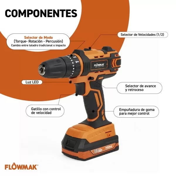 KIT HERRAMIENTAS INAL 3P FLOWMAK 2BAT 18V+CARG
