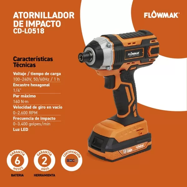 KIT HERRAMIENTAS INAL 3P FLOWMAK 2BAT 18V+CARG