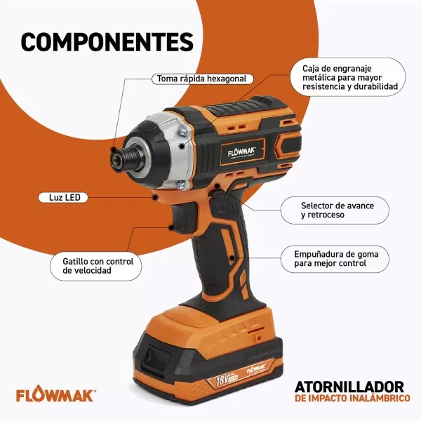 KIT HERRAMIENTAS INAL 3P FLOWMAK 2BAT 18V+CARG