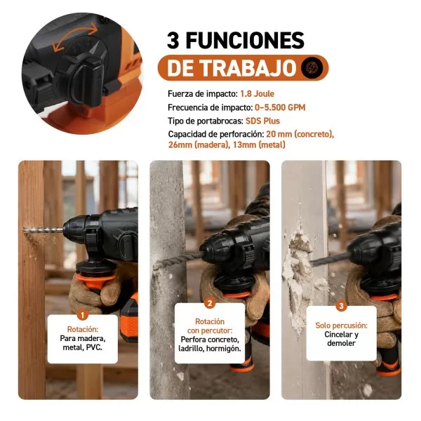 ROTOMARTILLO SDS20MM BATERIA 18V 4.0Ah+CARGAD